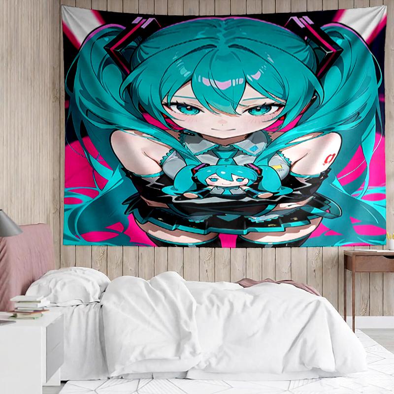 Hatsune-Miku Print Tapestry, Backdrop, Easy Setup, Ideal for Bedroom, Office & Living Room, with Aesthetic Wall Hanging Decor.