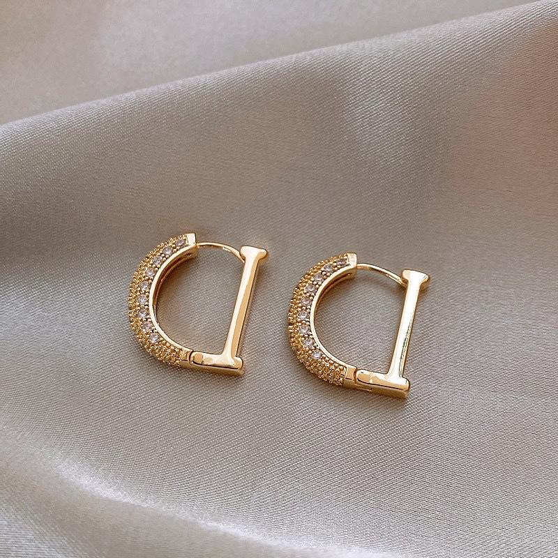 Diamond Studded Letter Earrings for Women's Light Luxury Style Earrings