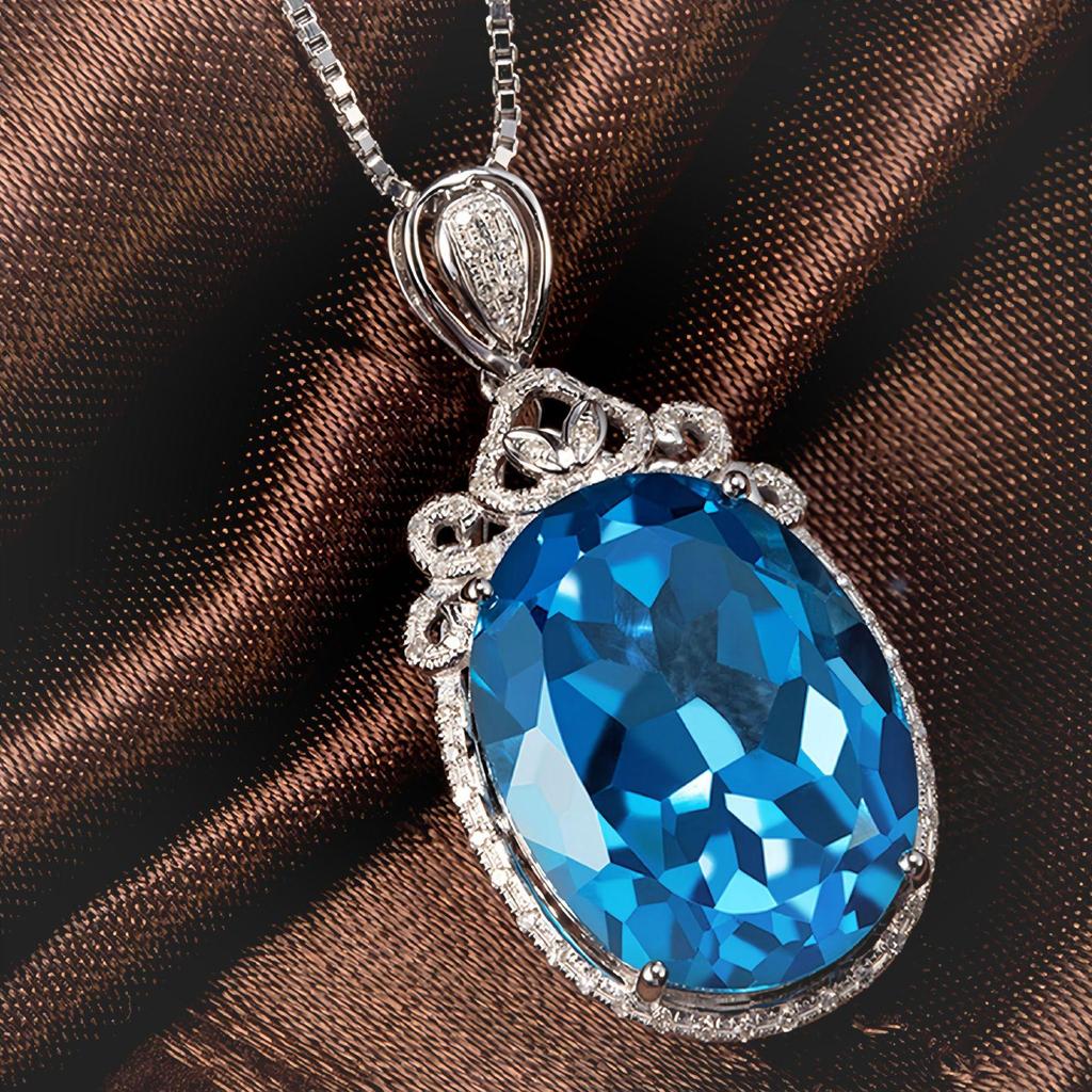 Подвеска-ожерелье с топазом Swiss Blue и драгоценными камнями из серебра 925 пробы
