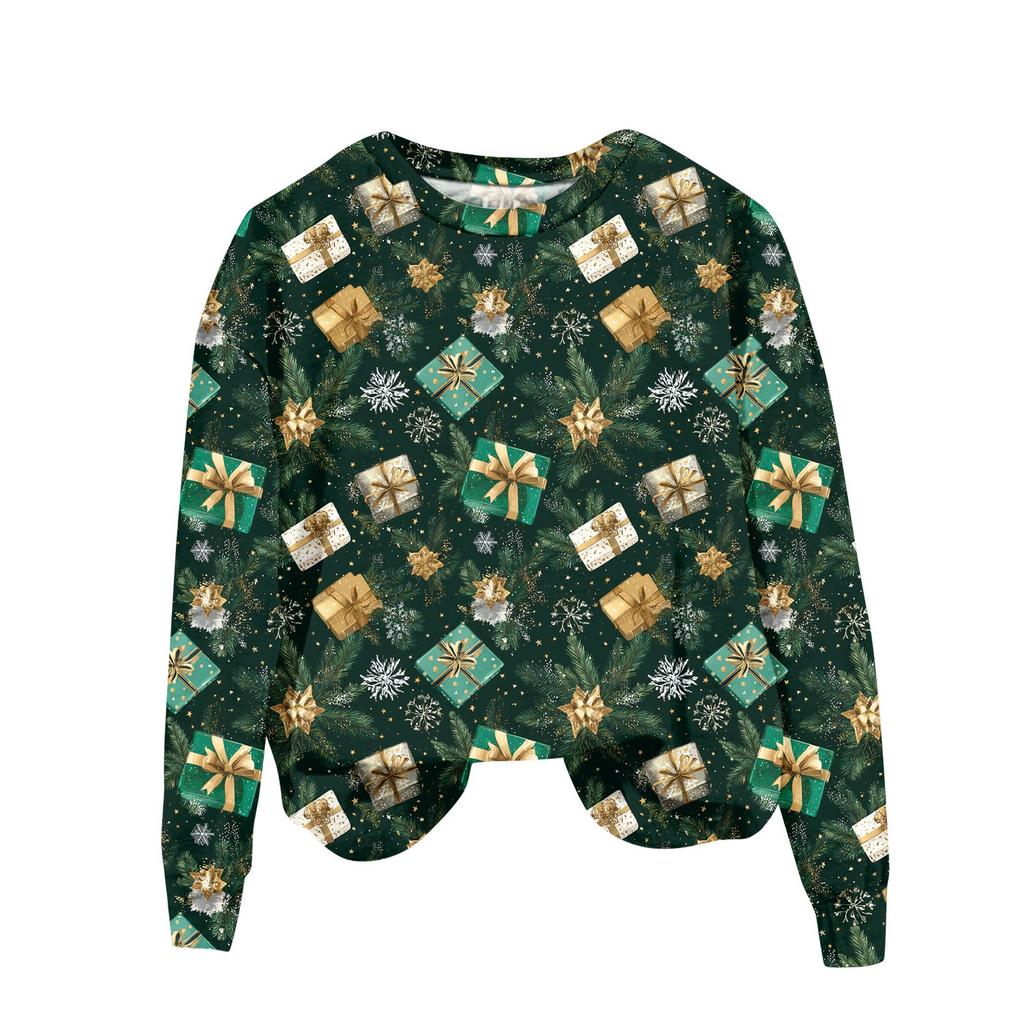Women's Fashion Christmas Printed Long Sleeve Loose Round Neck Sweatshirt Top