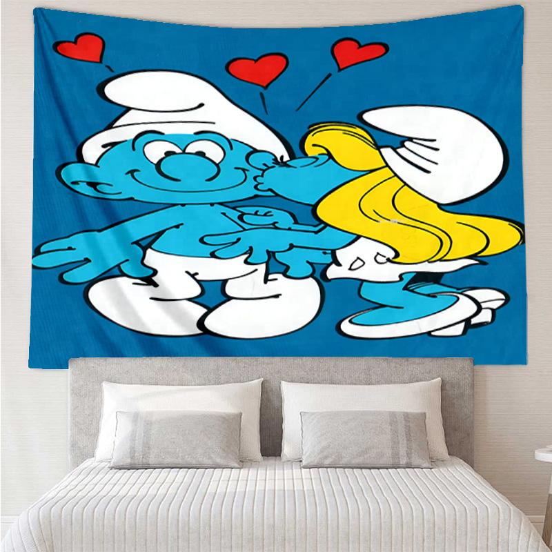 Blue Smur-f Characters Tapestry, Unique Design Tapestry, Wall Decor for Bedroom,Livingroom, Playroom,Heartwarming Fan Holiday Gifts