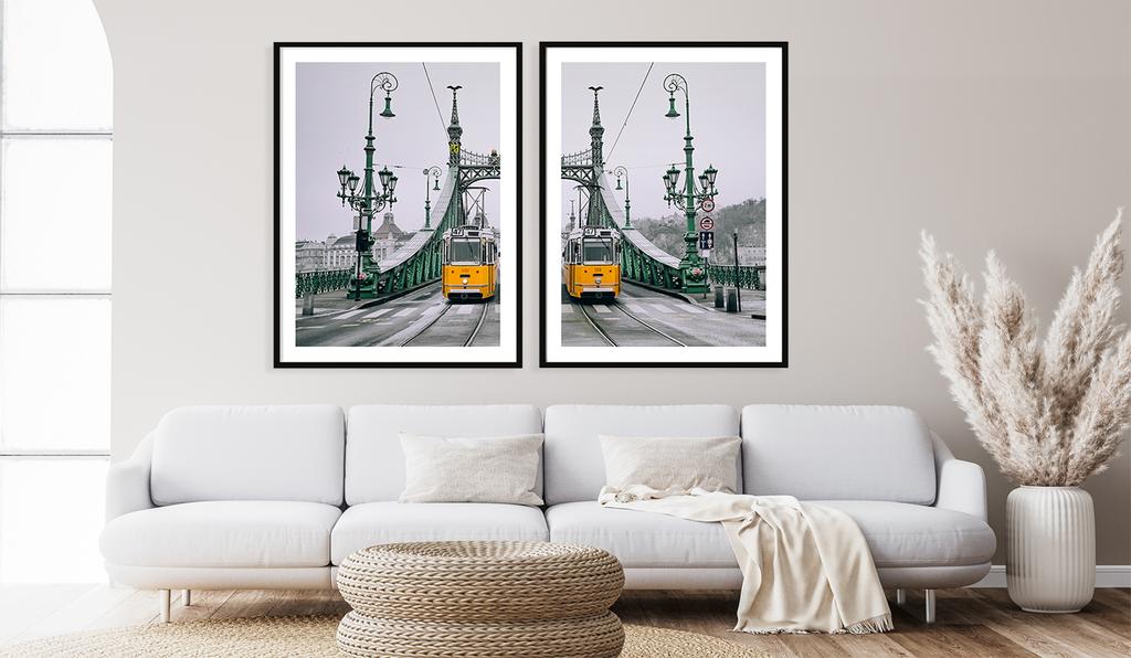 Obraz plakaty w ramie 53x73cm dyptyk komplet 2 obrazów tramwaj most p2083
