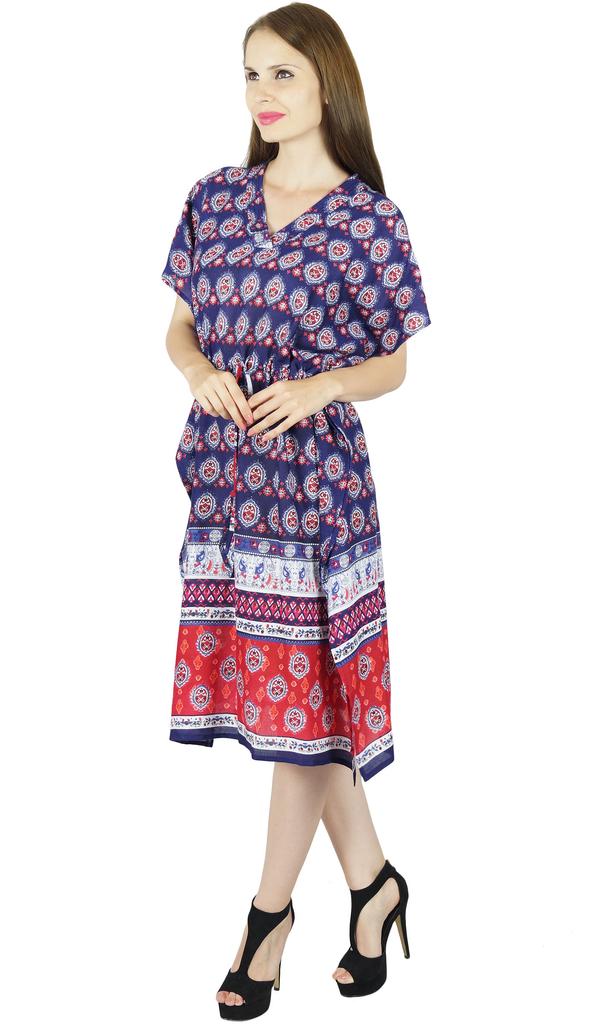 Bimba Женский короткий кафтан из искусственного шелка, пляжное платье-кафтан в стиле бохо с принтом