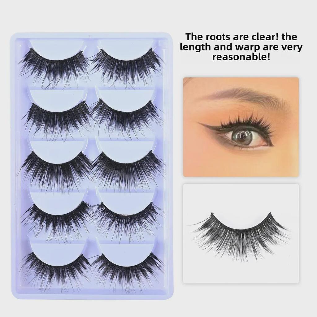 Smokey Makeup Cross Thick False Eyelashes - 5 Pairs, Black, Blue, Purple, Brown, Stage Series