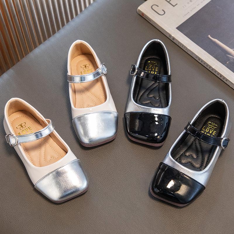 2024 Новая весенне-летняя детская обувь с квадратным носком, повседневная обувь для девочек, универсальная детская обувь из искусственной кожи
