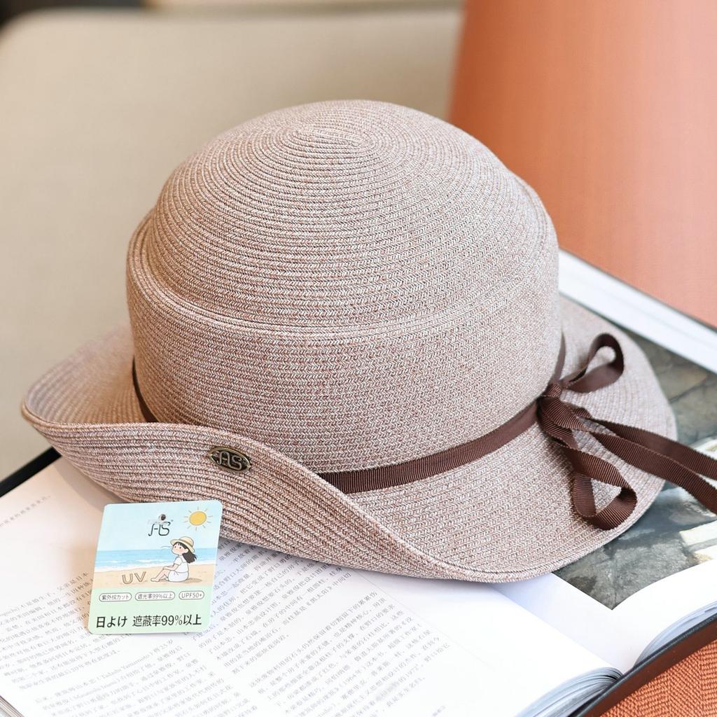 Sweet niche temperament side fold bow ribbon bucket hat spring and summer retro fashion sunshade basin hat
