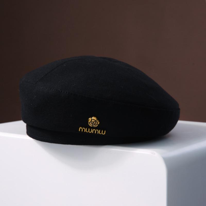 Women's French Woolen Beret Women's Autumn and Winter New Style Showing Face Small Black Fashionable and Fashionable Beret Hat Trendy
