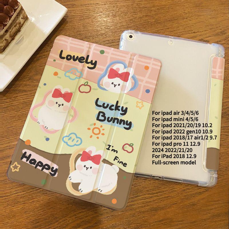For iPad Air6 Case Cartoon Cute Cat Pattern iPad Tri-fold Flip Case for iPad Air4 Air5 2022 10th 10.9 Air1/2 9.7 Air3/Pro2017 10.5 with Pencil Holder