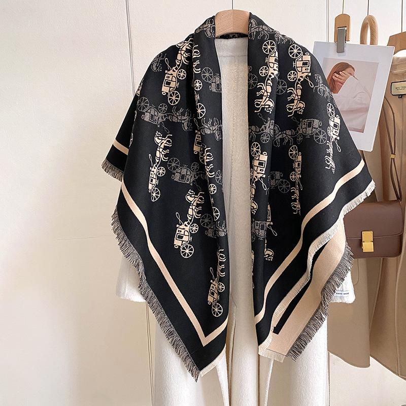 European And Korean Carriage Black And White Classic High-End Scarf Women'S Shawl Warm Versatile Simple Thickened Scarf
