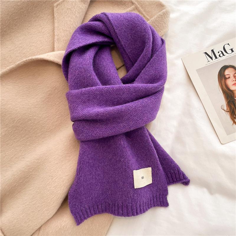 Вязаный шарф однотонный универсальный теплый шарф длинный студенческий шарф конфетного цвета яркий базовый корейский вариант