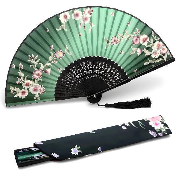 Складной веер Lysa для женщин - Портативный складной японский китайский веер - для приливов жара, охлаждения летом, фестивалей, церкви, танцев (Черный Красный)