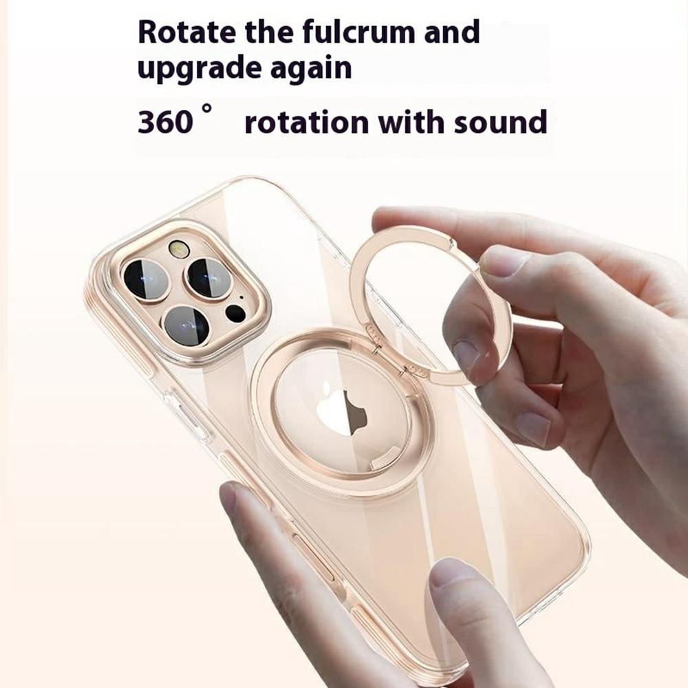 For iPhone 16 Pro Max Case Compatible with MagSafe Gear Fulcrum Kickstand Electroplating Lens Frame PC+TPU Phone Cover