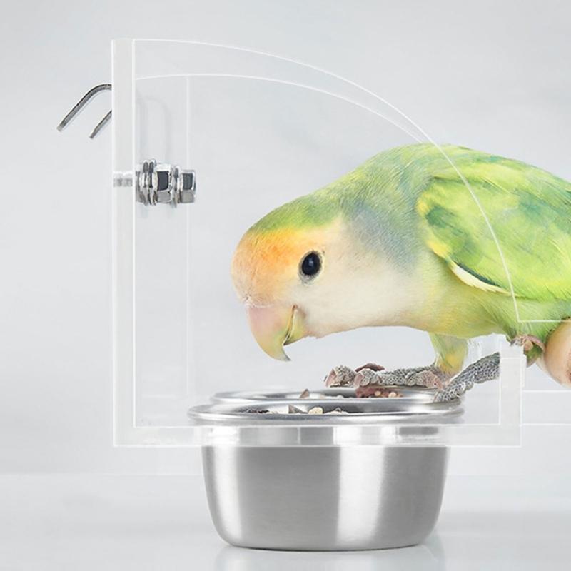 Parrots Food Bowl Acrylic and Sainlessed Steel Parakeet Food Container Anti Spill Design for Home and Bird Enthusiasts