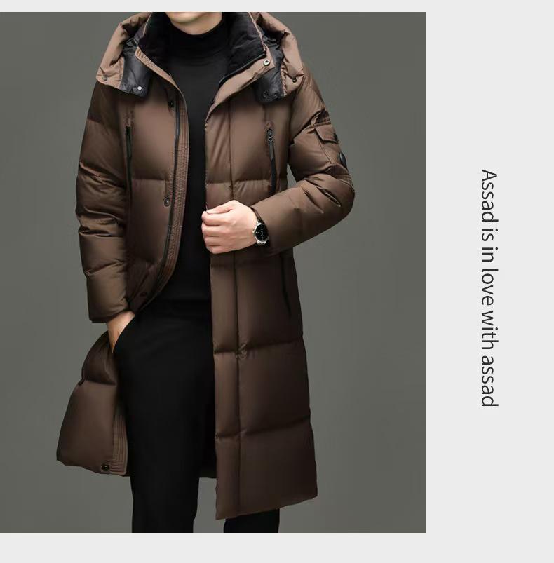 Бренд 2025 Мужская зимняя длинная пуховая куртка с капюшоном до колена с флисовой подкладкой