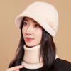 Winter Knitted Wool Hat Women's Cold-proof Scarf Faux Rabbit Fur Basin Hat Knitted Hat