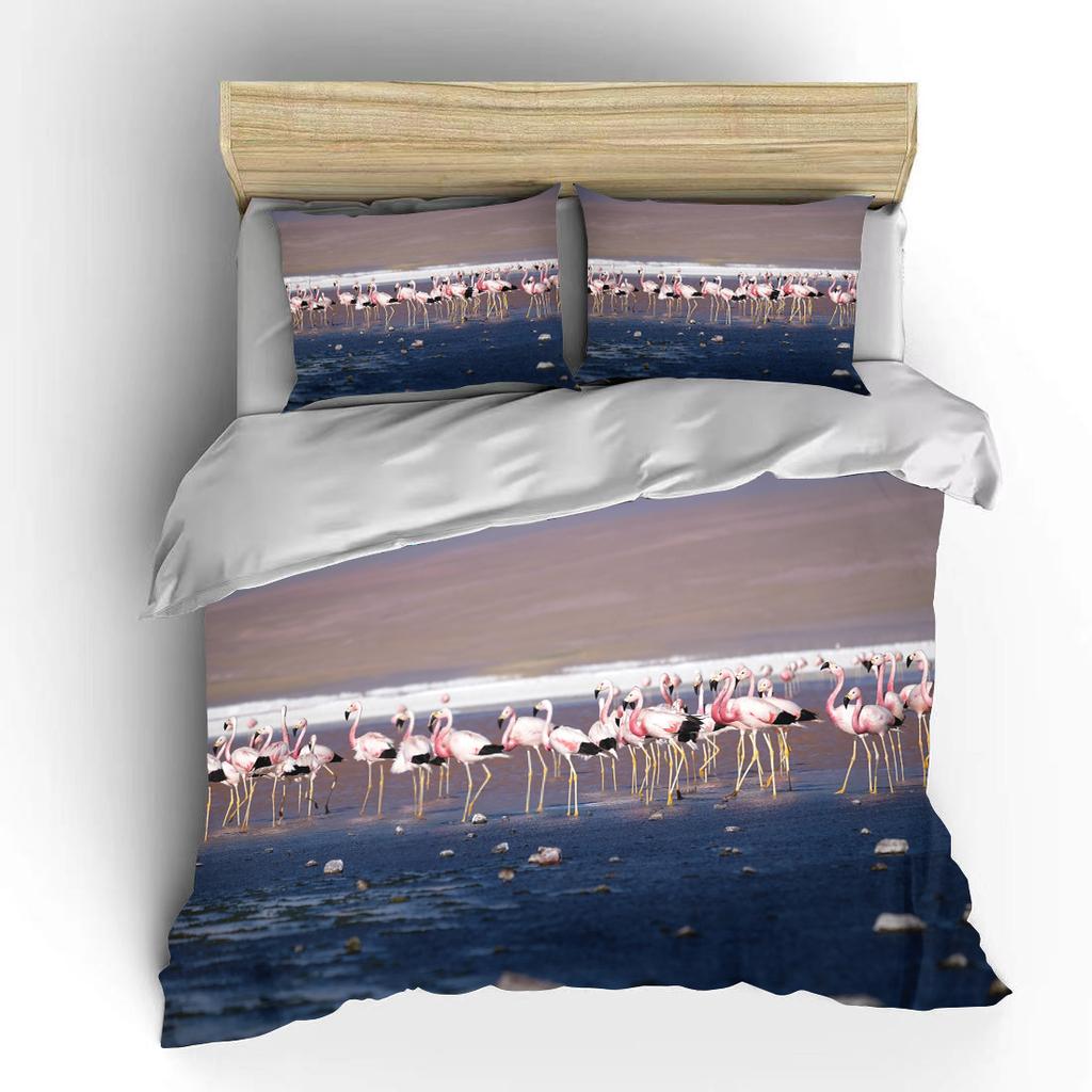 Мультяшный фламинго милый медведь каваи рождественский подарок двуспальный комплект постельного белья из микрофибры или полиэстера с пододеяльником