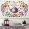 2D Tea Party Birthday Backdrop Floral Teapot Photography Background