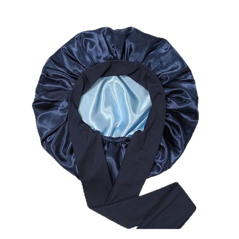 Satin Nightcap with Ribbon Bowknot, Double-Sided Silk Hair Cap, Leopard Print