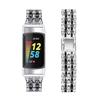 Женский металлический ремешок для часов с 3 рядами страз, тонкий сменный ремешок для Fitbit Charge 6/5