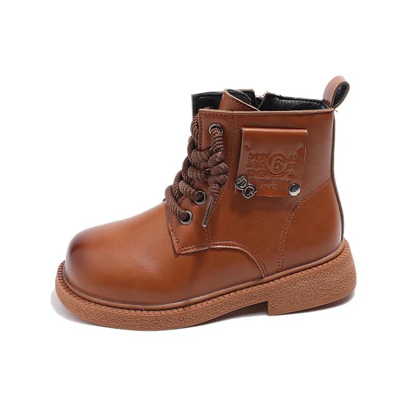 Мальчики Девочки Кожаные Ботинки Красивые Модные Детские Мотоциклетные Ботинки Нескользящие 2024 Осень Зима Новые Детские Короткие Ботинки Мягкая Подошва