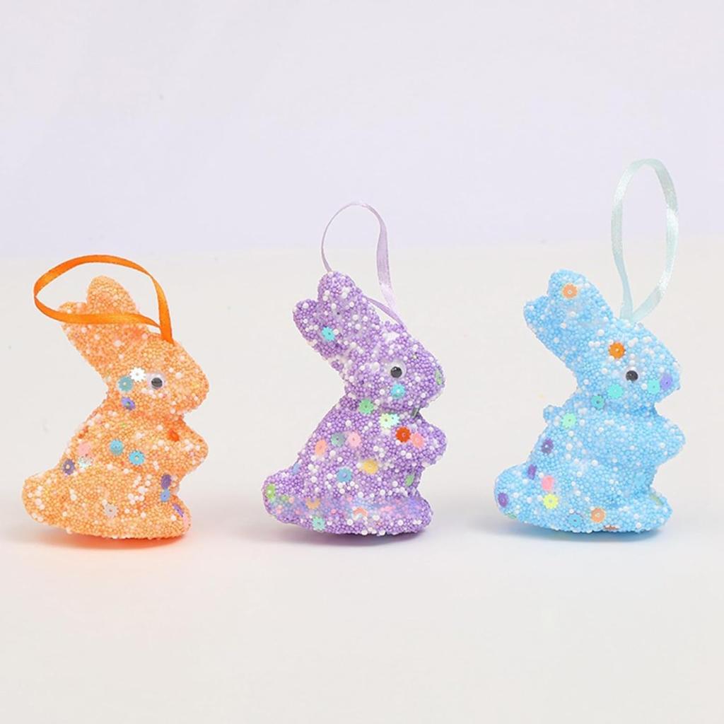 6 шт. пасхальных пенопластовых кроликов, подвесных украшений с мерцающими блестками, сезонные украшения