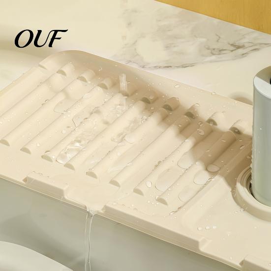 Anti Slip Sink Tray for Bathroom Silicone Faucet Mat Kitchen Sink, Foldable Splash Guard Drain Fast Draining Pad with Button Lock, Dishwasher