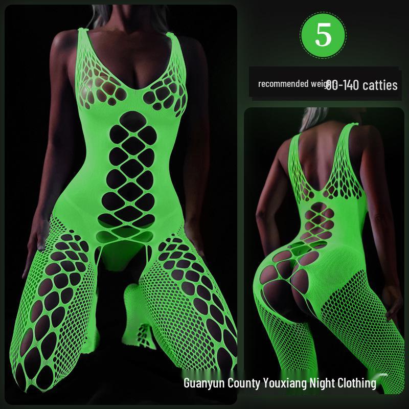 Светящийся в темноте бодистокки из сетки плюс сайз с люминесцентным бандо и носками
