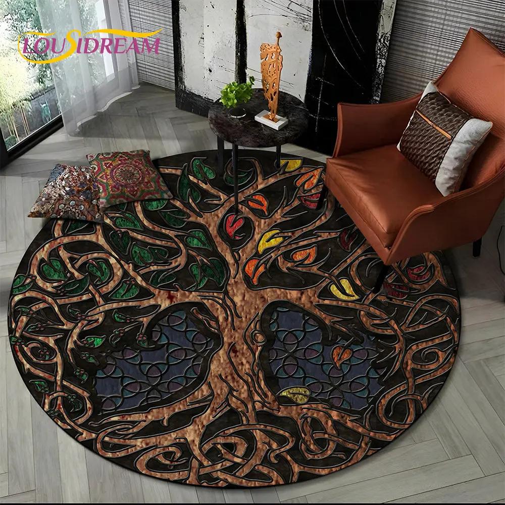 Viking Valknut Yggdrasil Tree of Life круглый ковер, ковер для гостиной, спальни, дивана, декор игровой комнаты, нескользящий напольный коврик