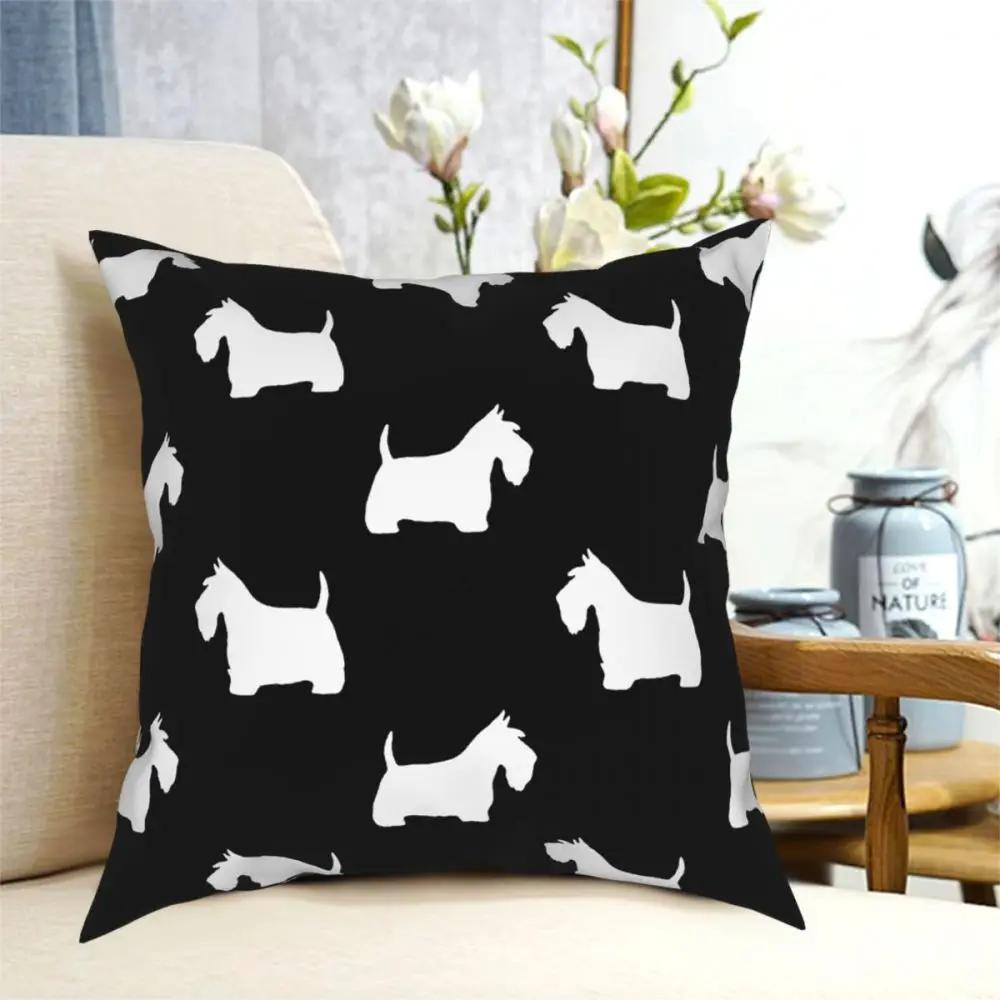 White Scottish Terrier Silhouette Square Pillow Case Polyester Decorative Pillow Scottie Dog Cushion Covers
