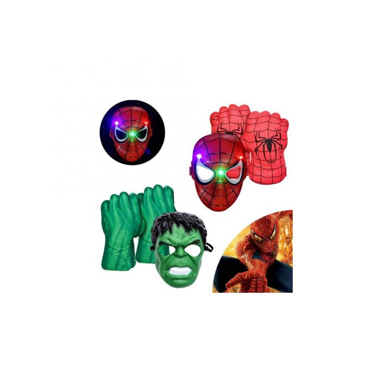 (Only Gloves-Spiderman) Kids Hulk Gloves Smash Hands Mask Spider Man Punching Boxing Fists Toys