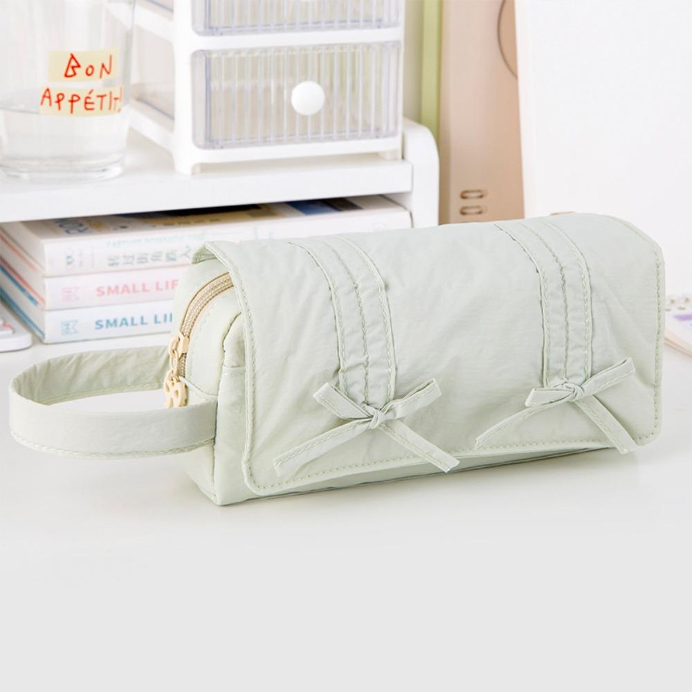 Bow Pencil Pouch Three Layers Stationery Storage Bag Save Space Pencil Case School