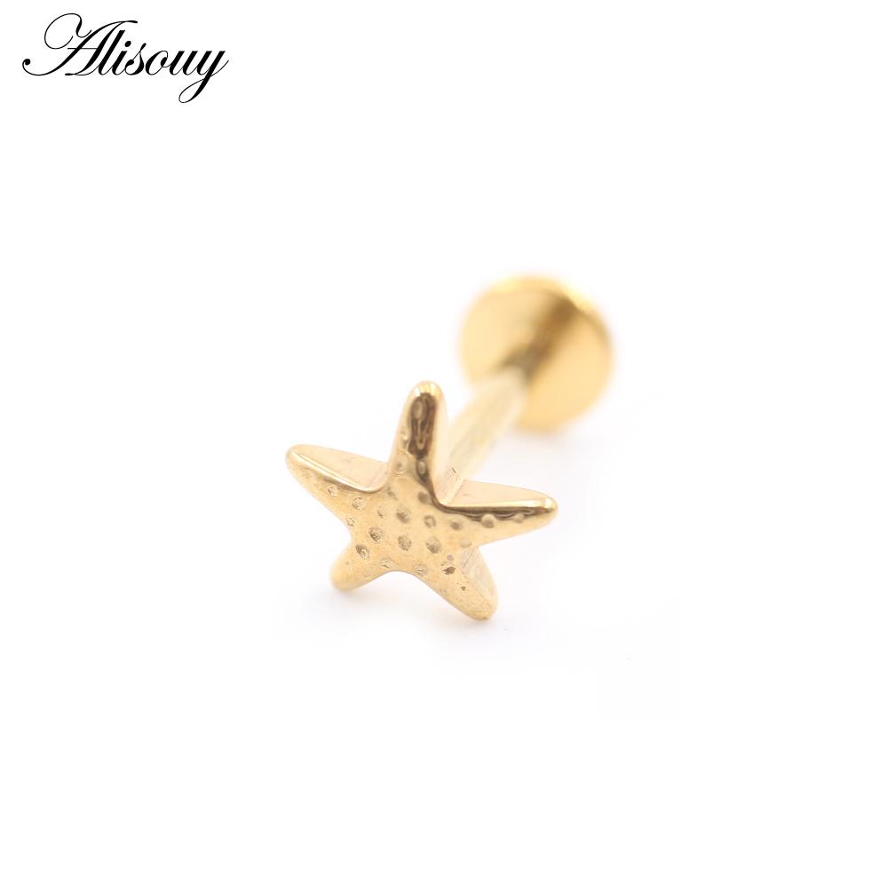 1 шт. титановая морская звезда, змея, ножницы, молоток, луна, циркон, лабрет, кольцо-гвоздик для губ, серьги для хряща уха, украшения для пирсинга тела