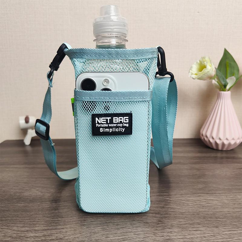 Portable Sport Water Bottle Cover Mesh Cup Sleeve Pouch With Strap Mobile Phone Bag Visible Bag Outdoor Camping Accessories