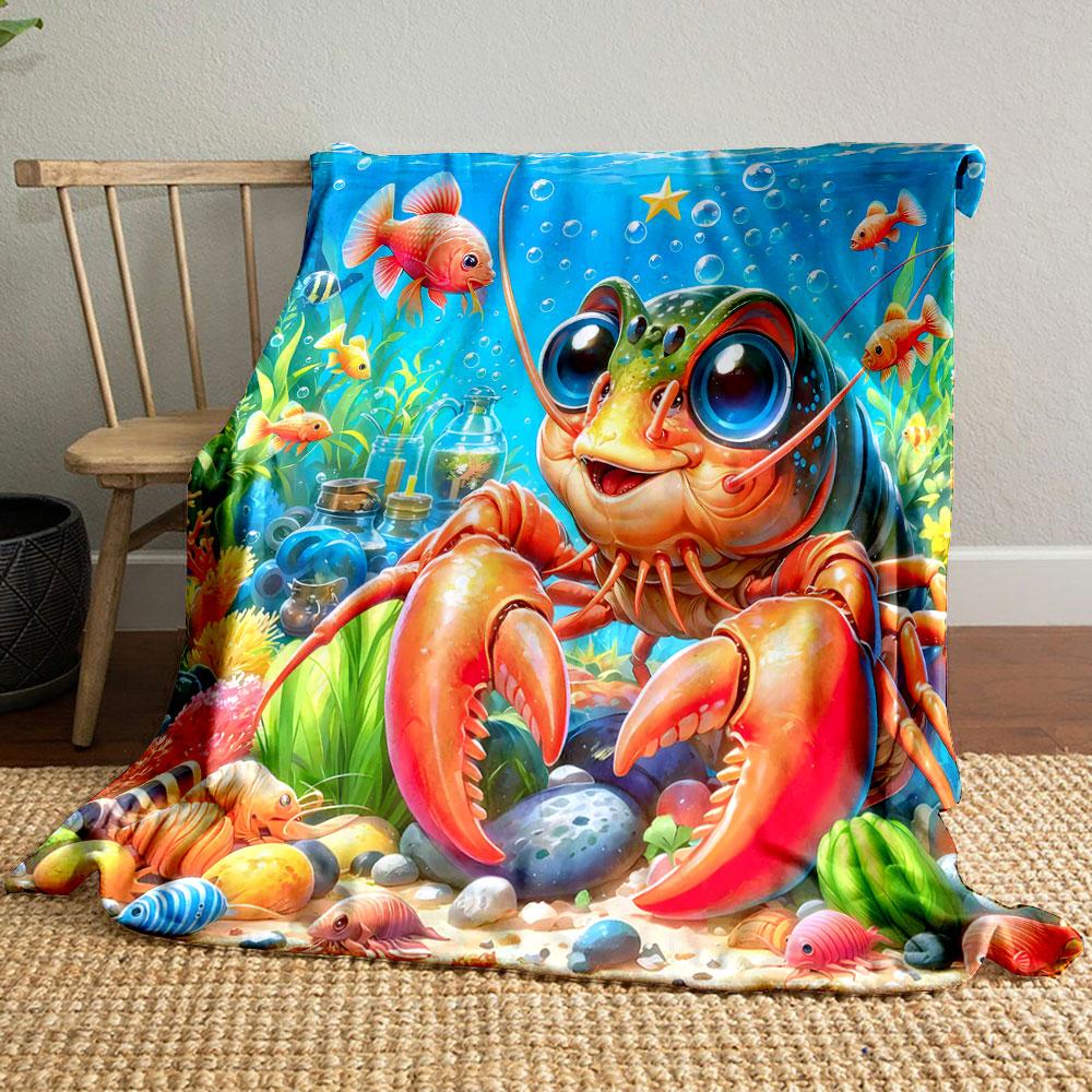 Cute Cartoon Lobster Underwater Scene print blanket soft and cozy perfect for the living room bed sofa or a nap,gift