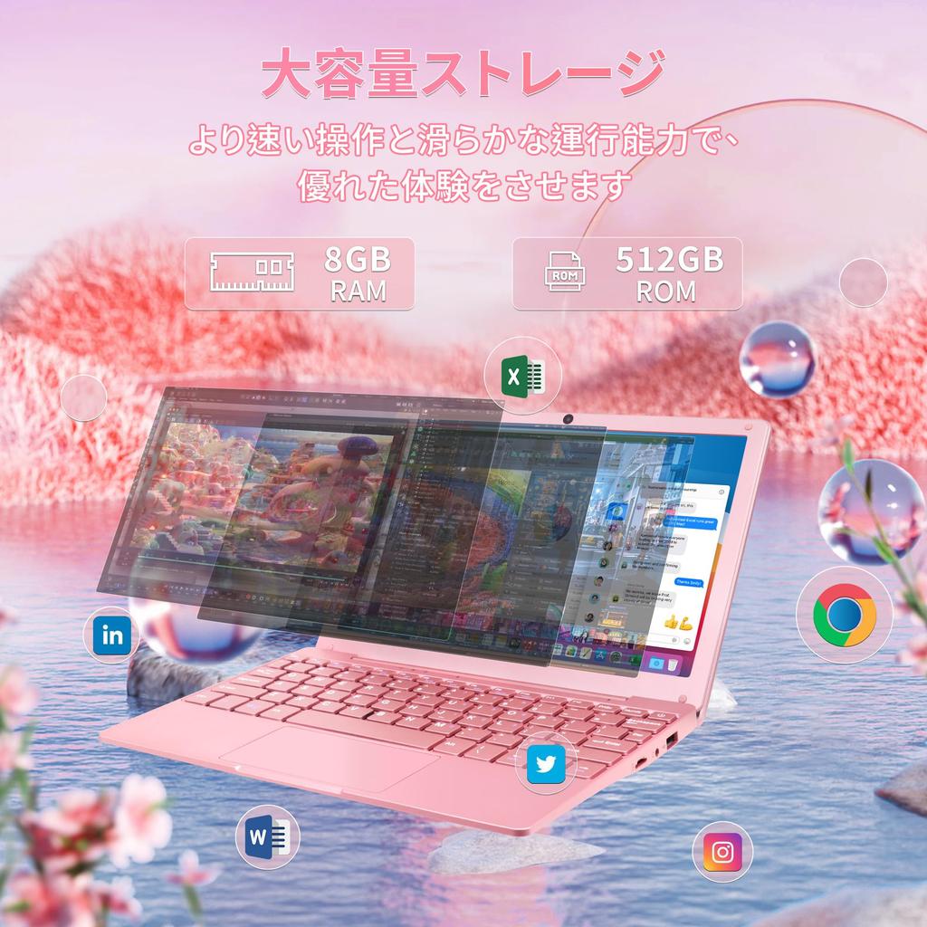 Mini Laptop with Microsoft Office 2019 and Windows 11 Featuring a Celeron N4020 8GB 512GB and a Japanese Keyboard with Includes Wireless USB Mini and