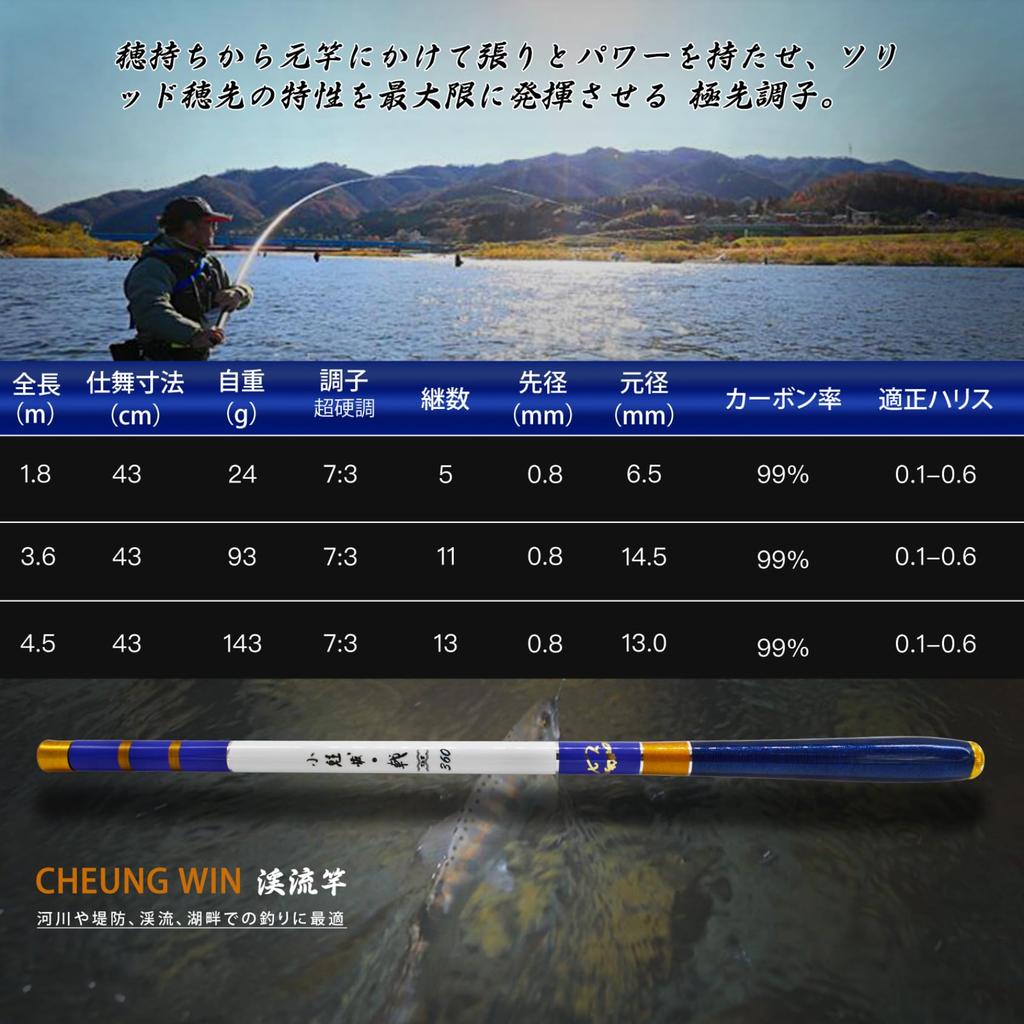 CHEUNG WIN 3,6 м Удилище для стрима из высокоуглеродистого волокна, Жесткое, Компактное, Универсальное для мелкой рыбы, Идеально для начинающих и энтузиастов
