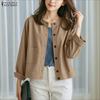 Women Casual Round Neck Loose Long Sleeve Button Blouse