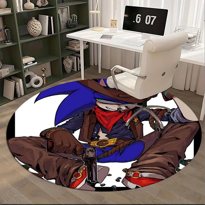 1pc Western Cowboy Theme Round Carpet  Anime Cartoon Design, Office Chair Mat, NonSlip Rug for Home Decor, Seasonal Gift, Suitable for Office