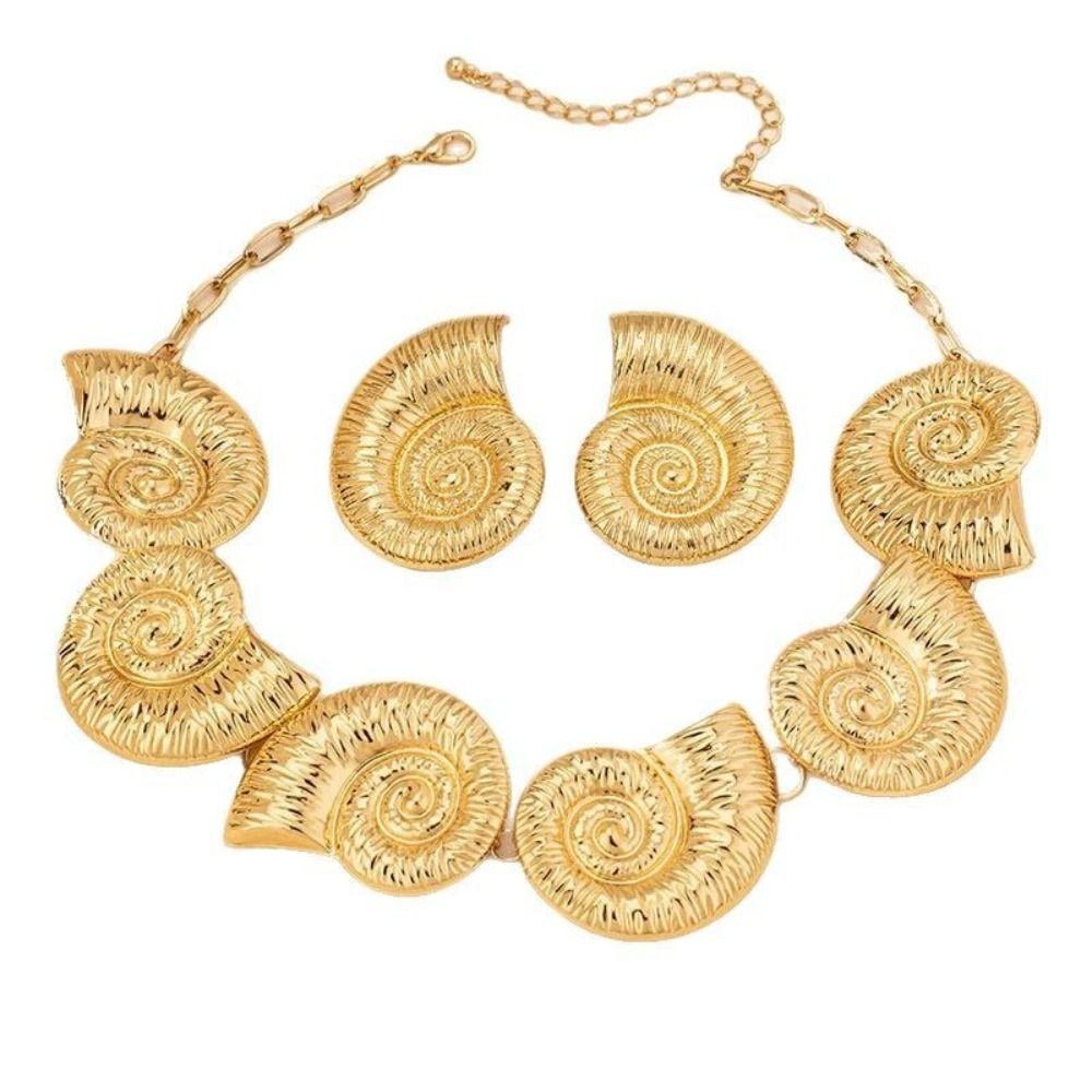 Metal Conch Collar Pendant Retro Trendy Necklace Earring Set Conch Clavicle Chain Set Jewelry