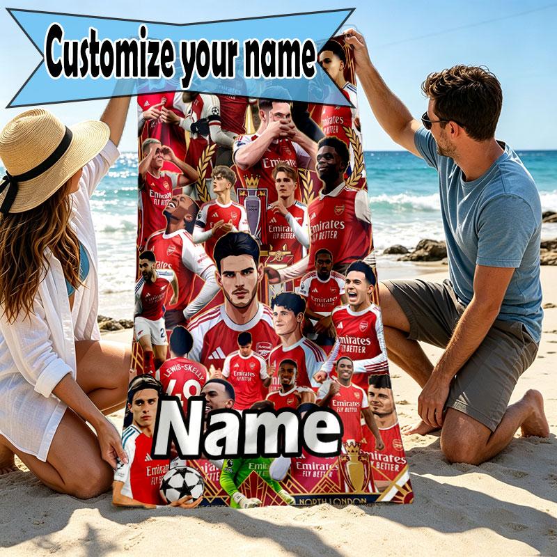 Custom Name Personalized Arsenal F.C Print Beach Towel, for Trip Camping Beach Party Home Decor, Birthday Gift for Family & Friends