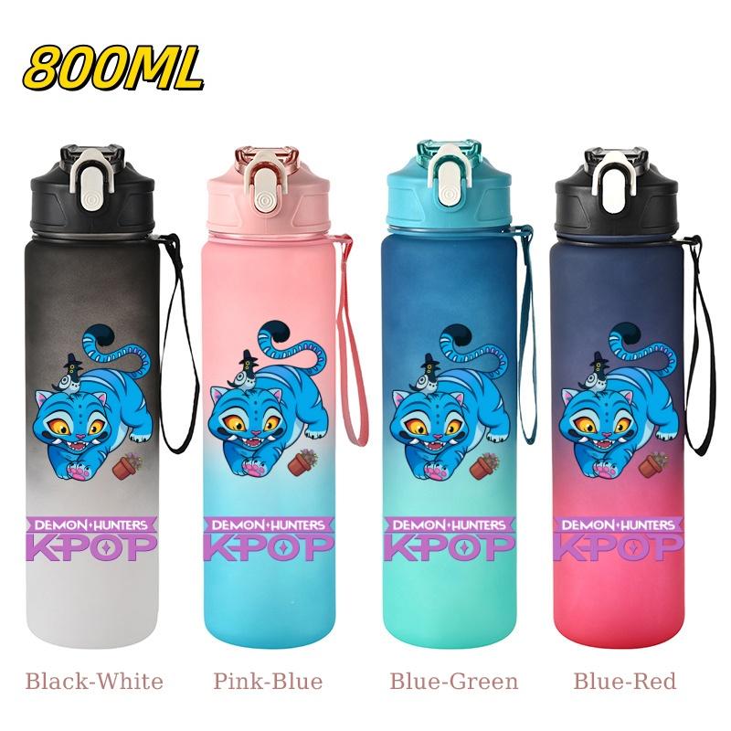800ML KPop Demon Hunters Gradient Cartoon Pattern Big Capacity Straw Water Cup Outdoor Portable Sports Drink Bottles Travel Mug