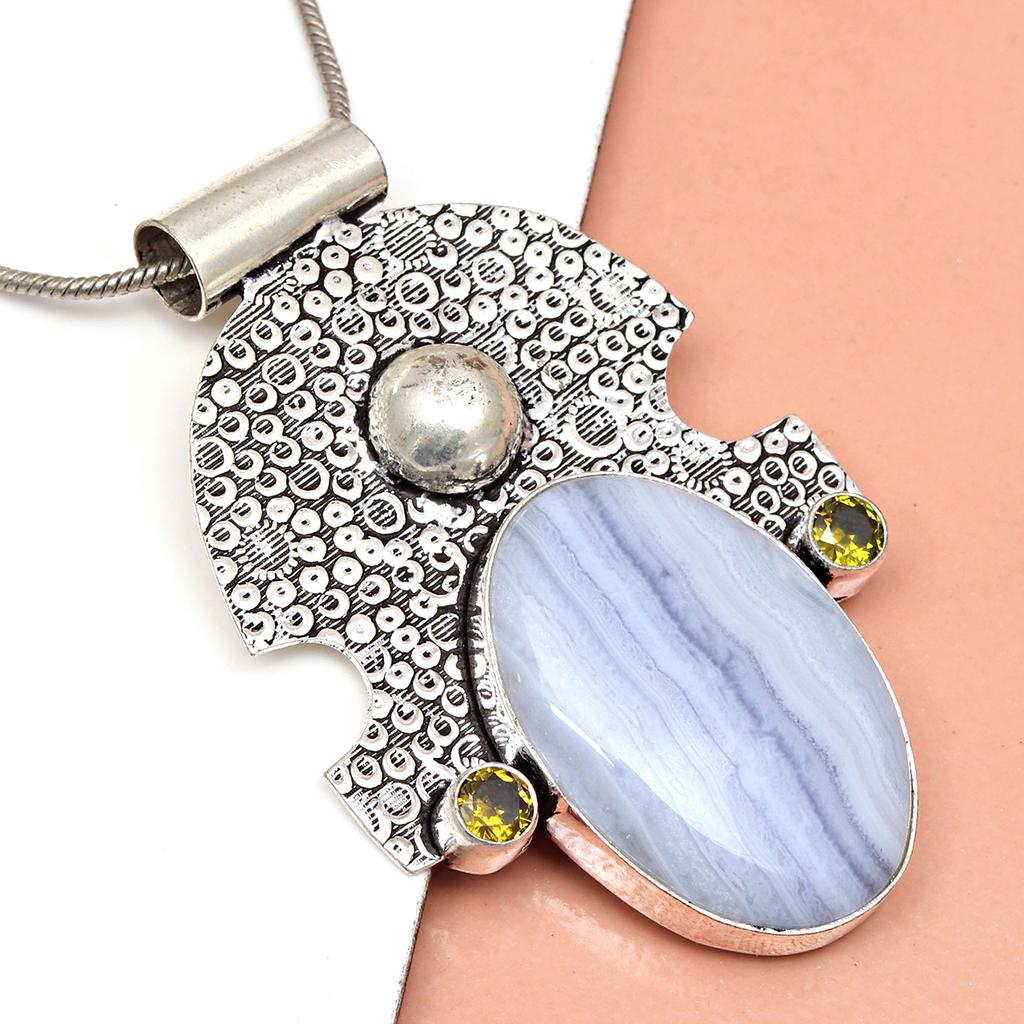 Серебряная подвеска на День матери с синим кружевным агатом и цитрином, 2,5 дюйма