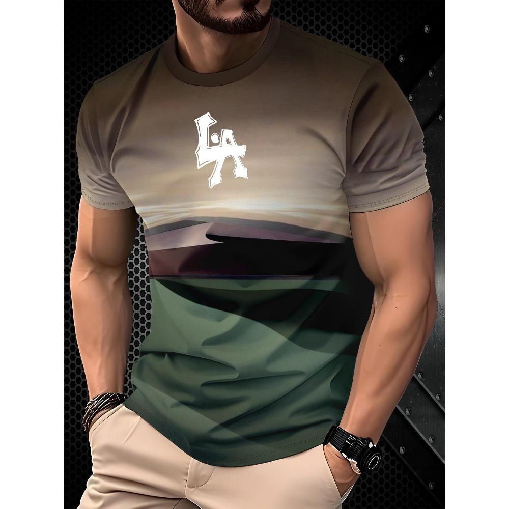 Men's New Casual Sport Round-neck T-shirt, 3D Printed Camouflage Stripe Pattern Short-sleeved, Men's Comfortable Pullover Top