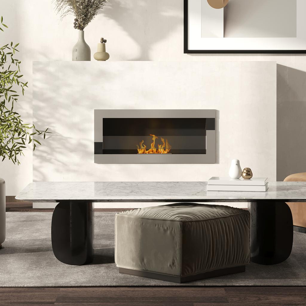Bioethanol Fireplace in Stainless Steel, 2.5h of Combustion with 1.5L Tank and 20m² Coverage, 90x16x40 cm, Silver