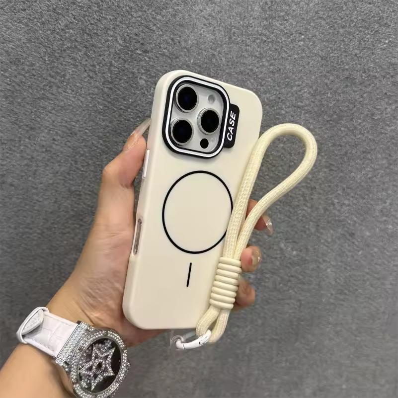 Модный чехол Контрастный цвет Чехол Magsafe для iPhone11 12 13 14 15 16 Pro Max Plus Твердый Тонкий Матовый Чехол со шнурком