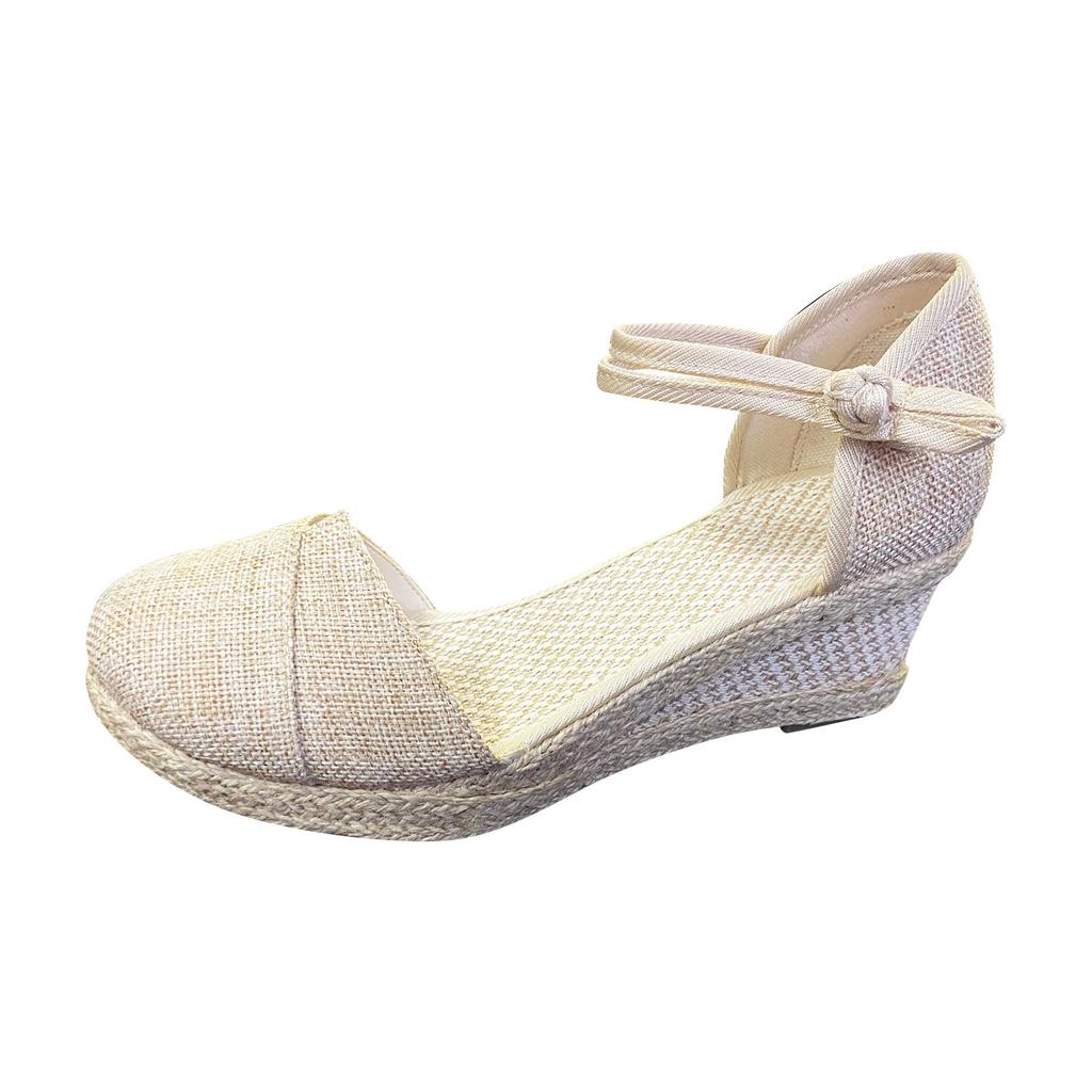Womens Sandalias Wedges Comfortable Pointed Hemp Rope Weaving Casual Shoes