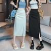 2023 Женская узкая юбка А-силуэта с высокой талией и разрезом - Ранняя осень, средняя длина, до бедра