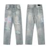 M33 Men's and Women's American Style Trendy Jeans with Fabric Patches, Holes, Embroidery, Casual and Fashionable High Street Pants