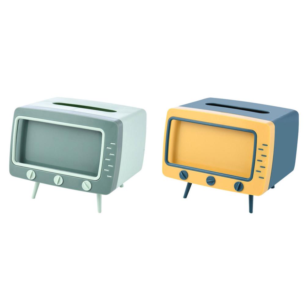 Коробка для салфеток в стиле ретро-телевизора Kawaii с подставкой для мобильного телефона, многофункциональный держатель для домашнего декора гостиной и офиса