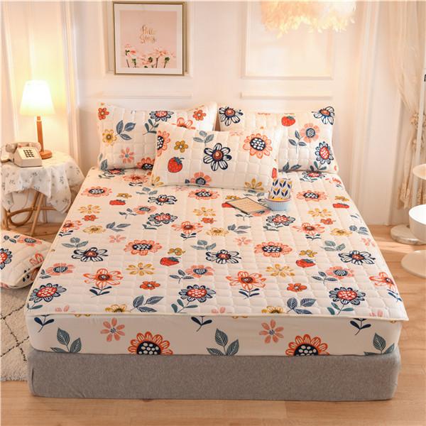 Printing Bed Fitted Sheet Cotton Thick Quilted Soft Elastic Fitted Sheet Bedding Mattress Cover Topper Single Full Queen King Sheet&Pillowcases